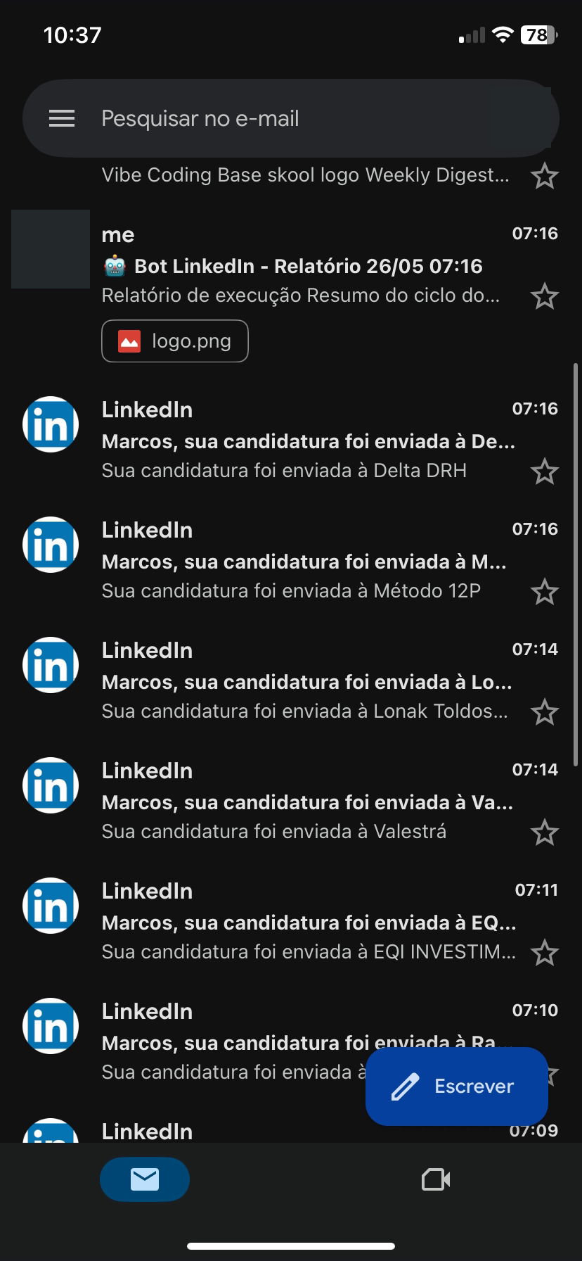 Relatório final da MorTech enviado para o Gmail